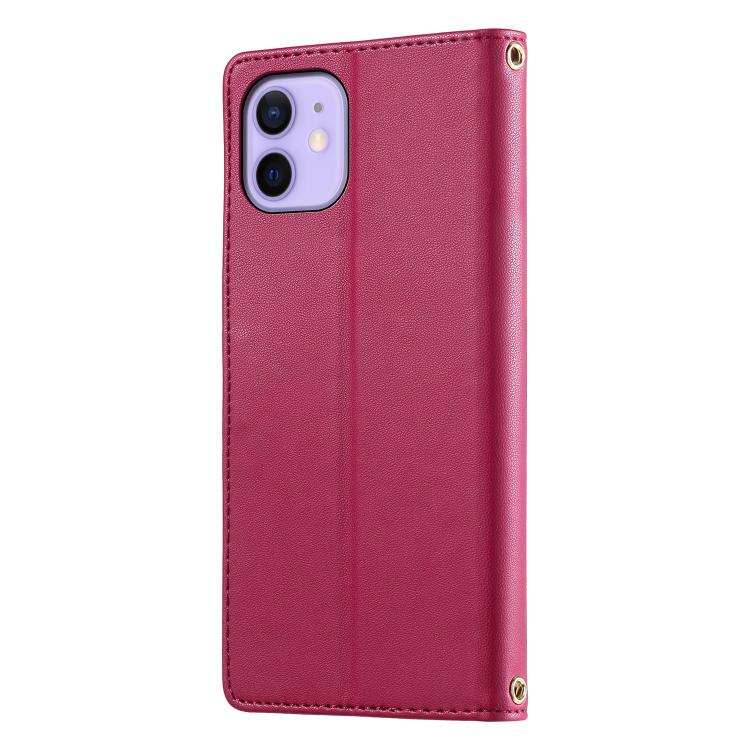 For iPhone 12 / 12 Pro Cute Cats Magnetic Closure Vegan Leather Phone Case with Strap