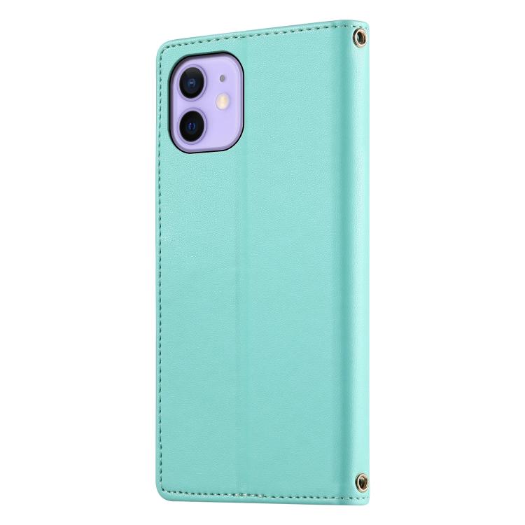 For iPhone 12 / 12 Pro Cute Cats Magnetic Closure Vegan Leather Phone Case with Strap