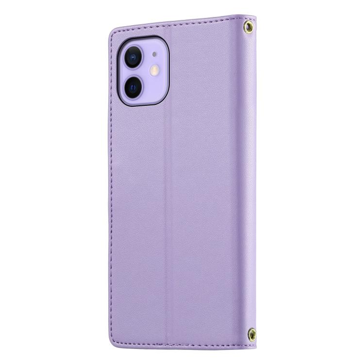 For iPhone 12 / 12 Pro Cute Cats Magnetic Closure Vegan Leather Phone Case with Strap