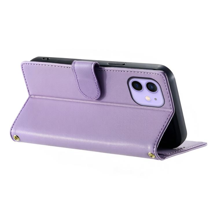For iPhone 12 / 12 Pro Cute Cats Magnetic Closure Vegan Leather Phone Case with Strap