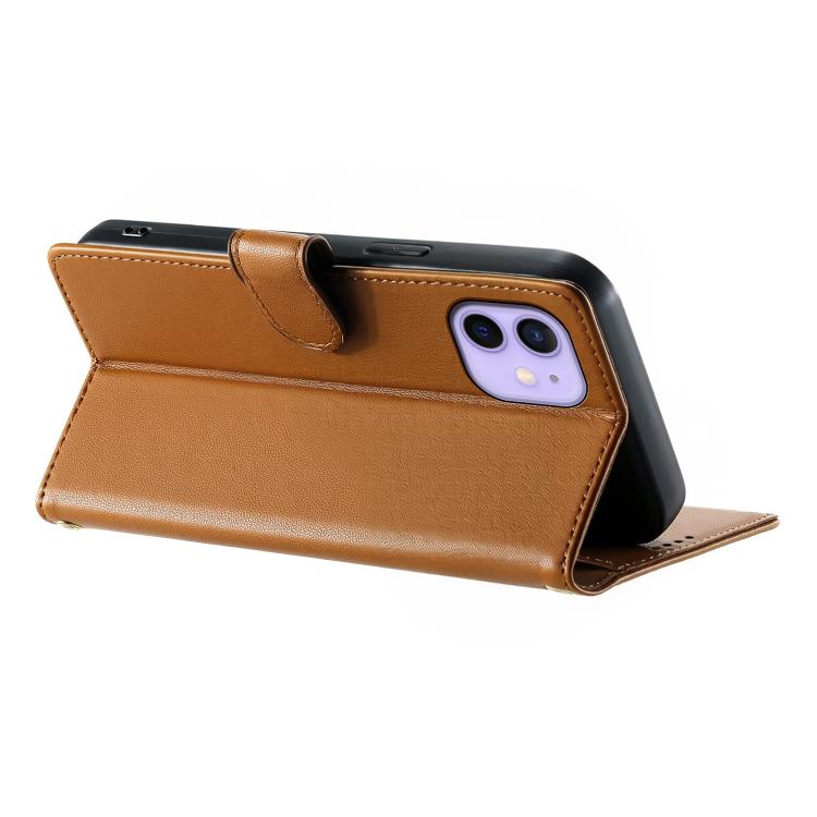 For iPhone 12 / 12 Pro Cute Cats Magnetic Closure Vegan Leather Phone Case with Strap