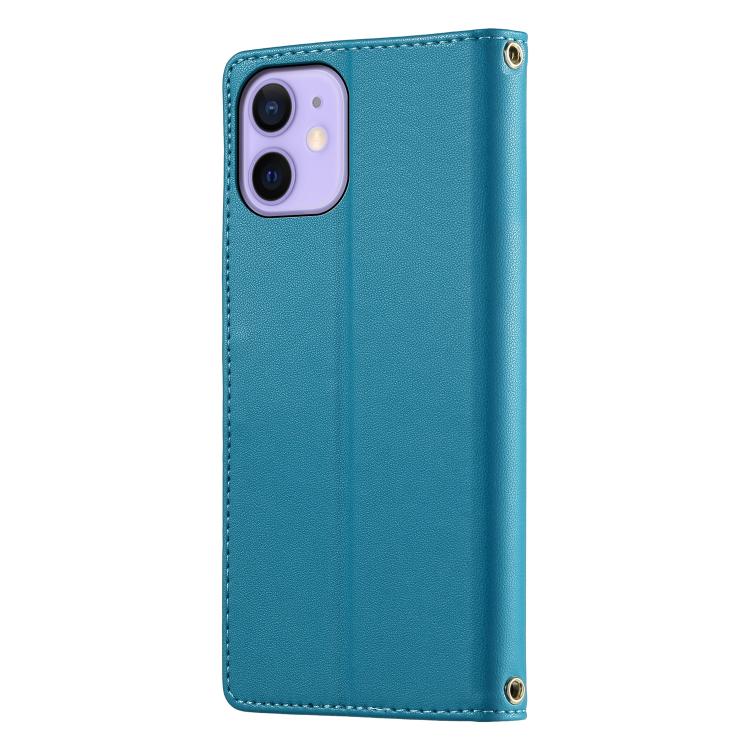 For iPhone 12 mini Cute Cats Magnetic Closure Vegan Leather Phone Case with Strap