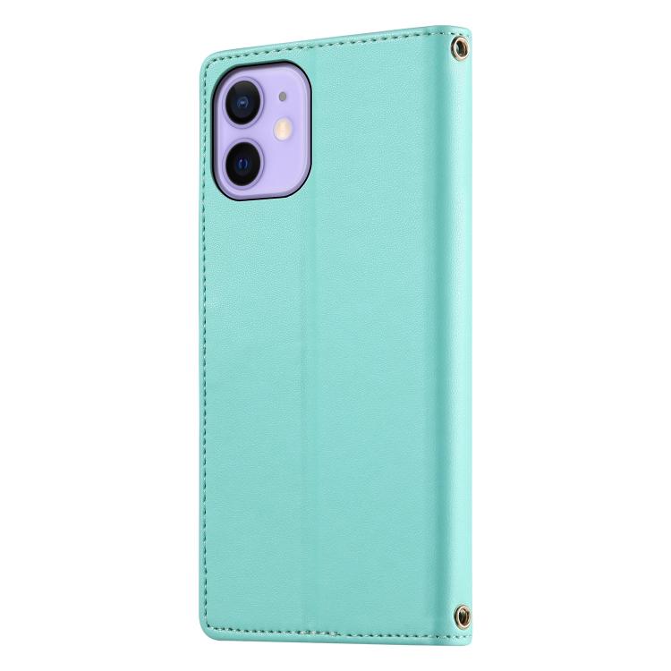 For iPhone 12 mini Cute Cats Magnetic Closure Vegan Leather Phone Case with Strap