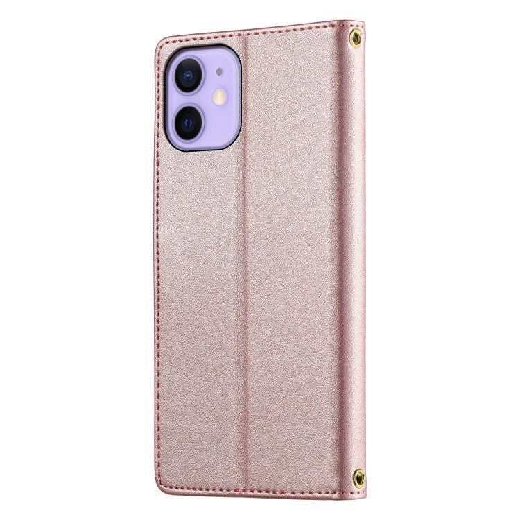 For iPhone 12 mini Cute Cats Magnetic Closure Vegan Leather Phone Case with Strap