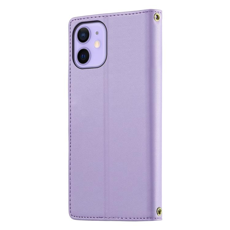 For iPhone 12 mini Cute Cats Magnetic Closure Vegan Leather Phone Case with Strap