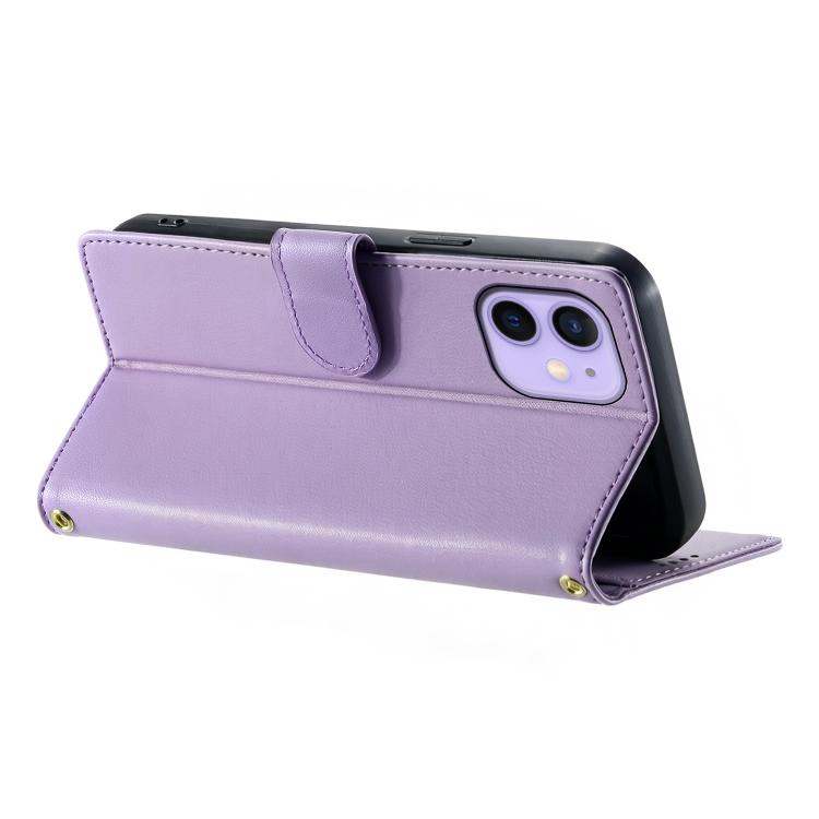 For iPhone 12 mini Cute Cats Magnetic Closure Vegan Leather Phone Case with Strap