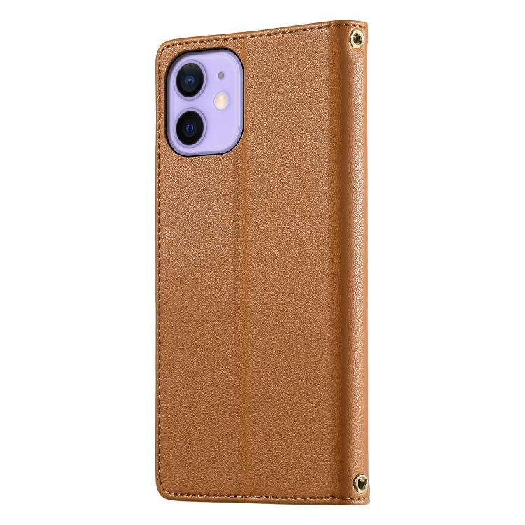 For iPhone 12 mini Cute Cats Magnetic Closure Vegan Leather Phone Case with Strap