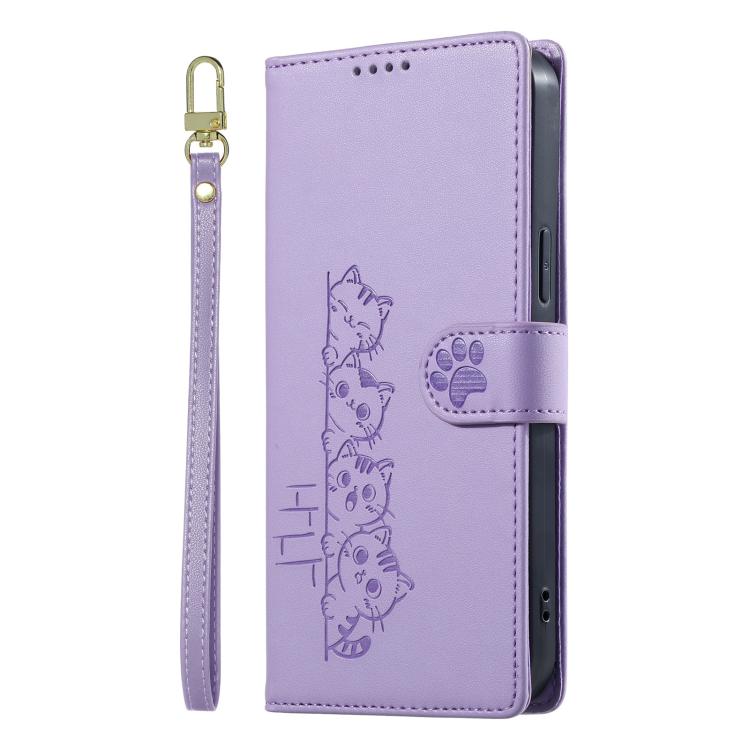 For iPhone 11 Pro Max Cute Cats Magnetic Closure Vegan Leather Phone Case with Strap