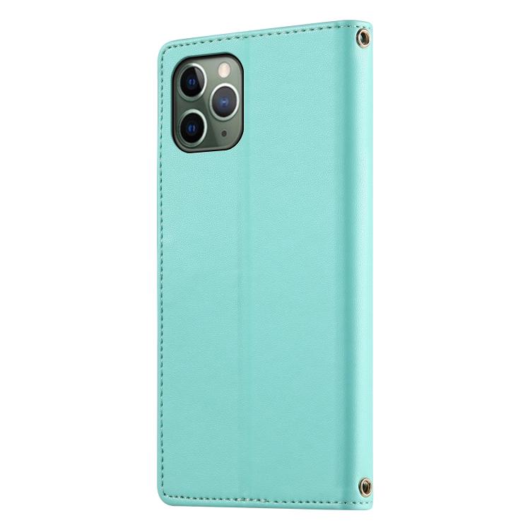 For iPhone 11 Pro Cute Cats Magnetic Closure Vegan Leather Phone Case with Strap
