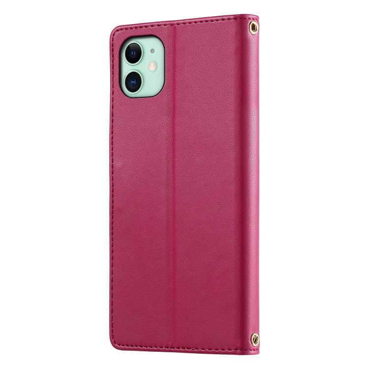 For iPhone 11 Cute Cats Magnetic Closure Vegan Leather Phone Case with Strap