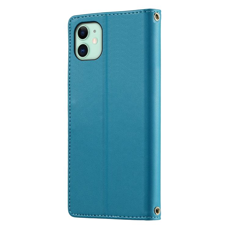 For iPhone 11 Cute Cats Magnetic Closure Vegan Leather Phone Case with Strap