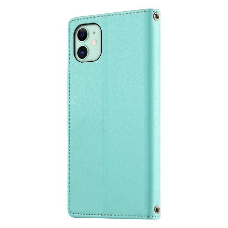 For iPhone 11 Cute Cats Magnetic Closure Vegan Leather Phone Case with Strap