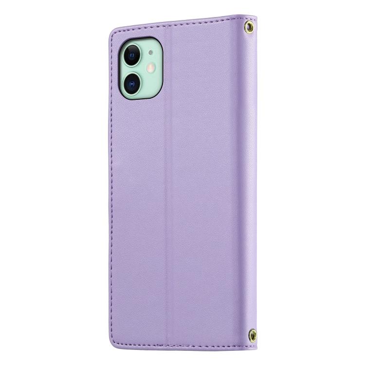 For iPhone 11 Cute Cats Magnetic Closure Vegan Leather Phone Case with Strap
