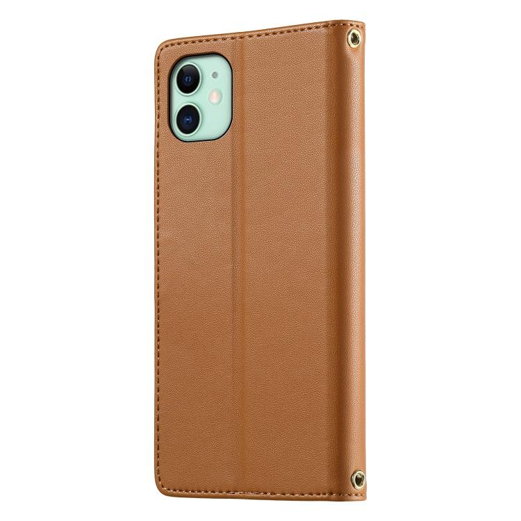 For iPhone 11 Cute Cats Magnetic Closure Vegan Leather Phone Case with Strap