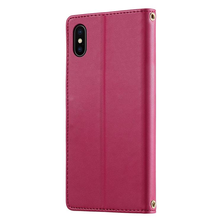 For iPhone X / XS Cute Cats Magnetic Closure Vegan Leather Phone Case with Strap