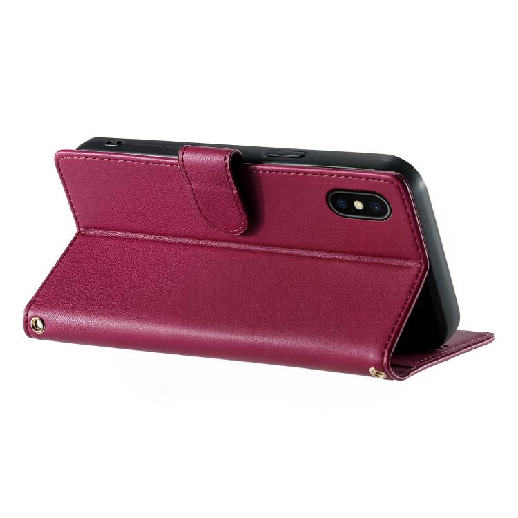 For iPhone X / XS Cute Cats Magnetic Closure Vegan Leather Phone Case with Strap