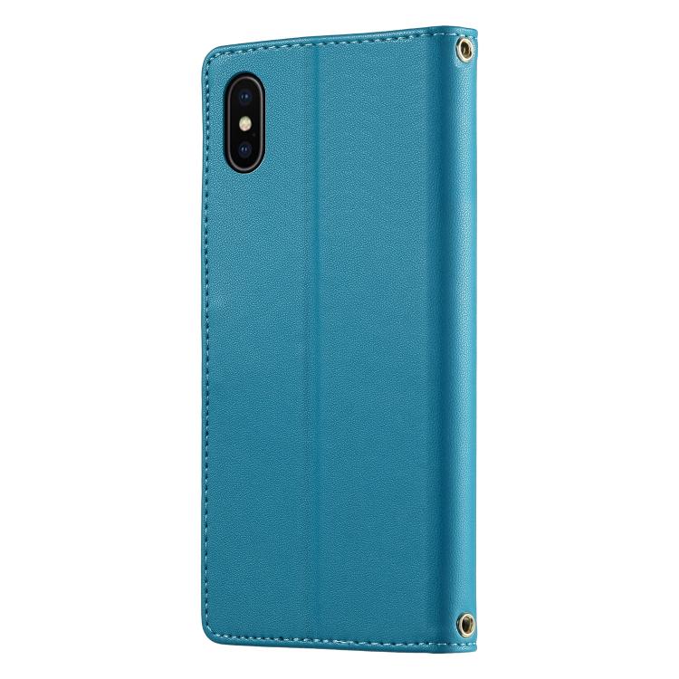 For iPhone X / XS Cute Cats Magnetic Closure Vegan Leather Phone Case with Strap