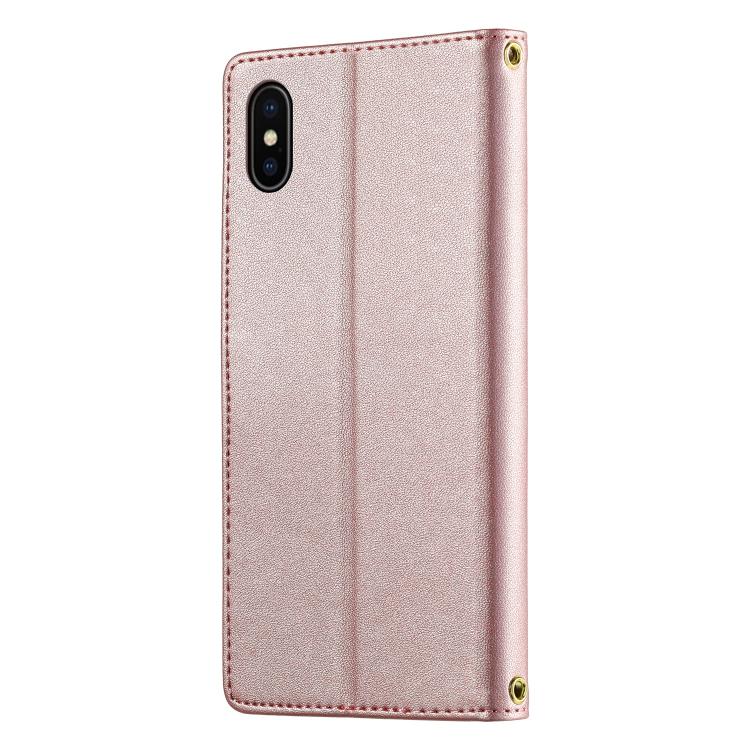 For iPhone X / XS Cute Cats Magnetic Closure Vegan Leather Phone Case with Strap