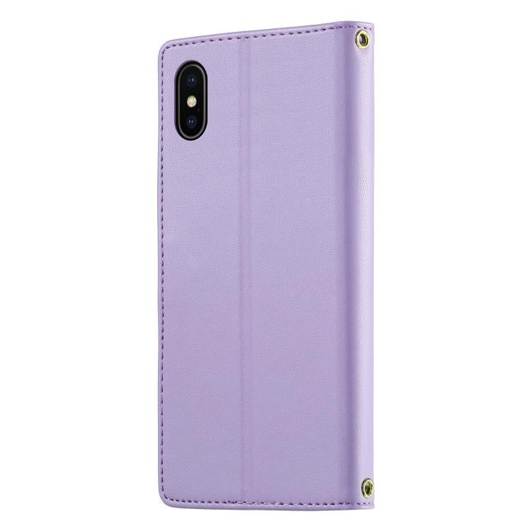 For iPhone X / XS Cute Cats Magnetic Closure Vegan Leather Phone Case with Strap