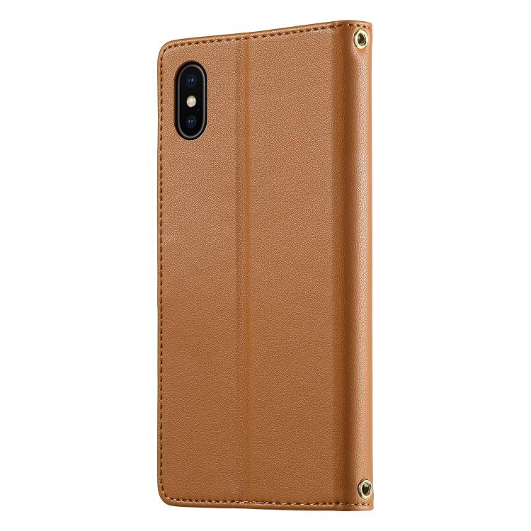 For iPhone X / XS Cute Cats Magnetic Closure Vegan Leather Phone Case with Strap
