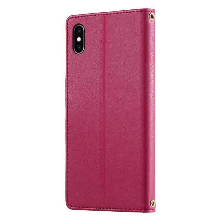 For iPhone XS Max Cute Cats Magnetic Closure Vegan Leather Phone Case with Strap