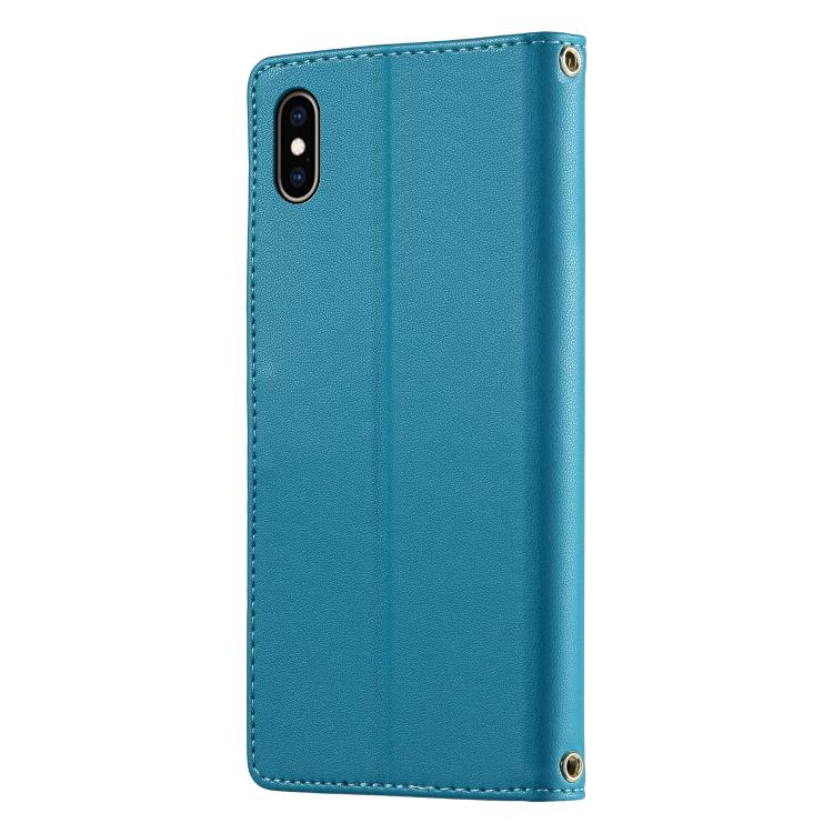 For iPhone XS Max Cute Cats Magnetic Closure Vegan Leather Phone Case with Strap
