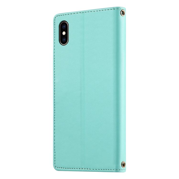 For iPhone XS Max Cute Cats Magnetic Closure Vegan Leather Phone Case with Strap