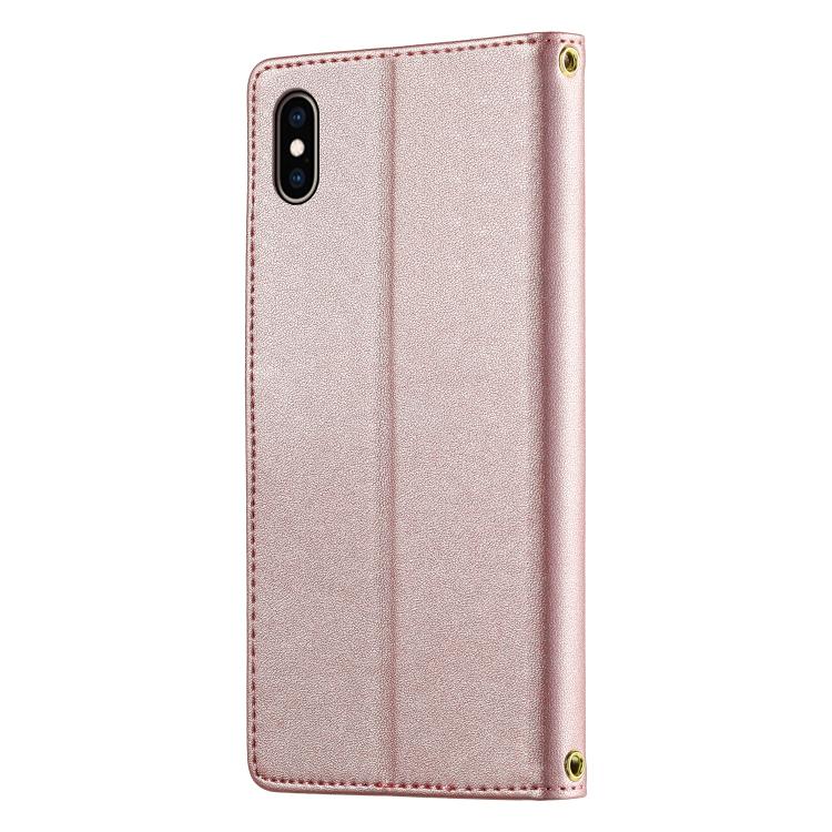 For iPhone XS Max Cute Cats Magnetic Closure Vegan Leather Phone Case with Strap