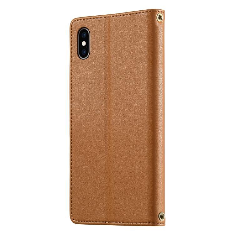 For iPhone XS Max Cute Cats Magnetic Closure Vegan Leather Phone Case with Strap