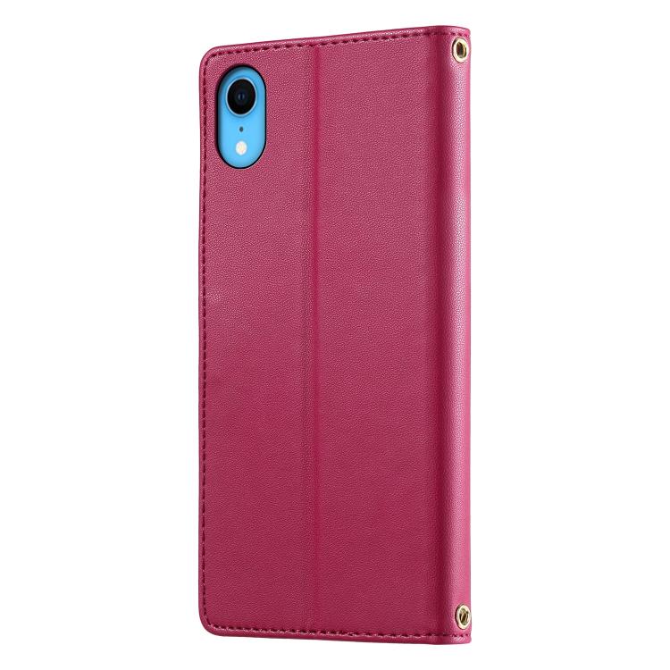 For iPhone XR Cute Cats Magnetic Closure Vegan Leather Phone Case with Strap