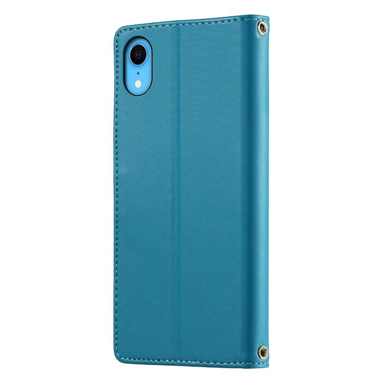 For iPhone XR Cute Cats Magnetic Closure Vegan Leather Phone Case with Strap
