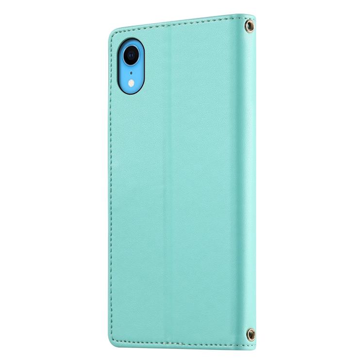 For iPhone XR Cute Cats Magnetic Closure Vegan Leather Phone Case with Strap