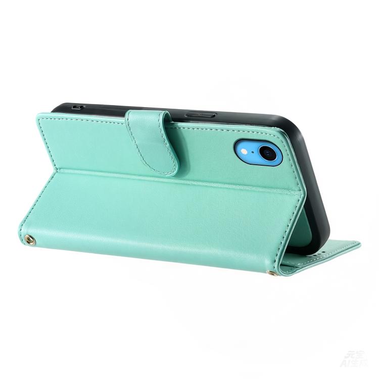 For iPhone XR Cute Cats Magnetic Closure Vegan Leather Phone Case with Strap