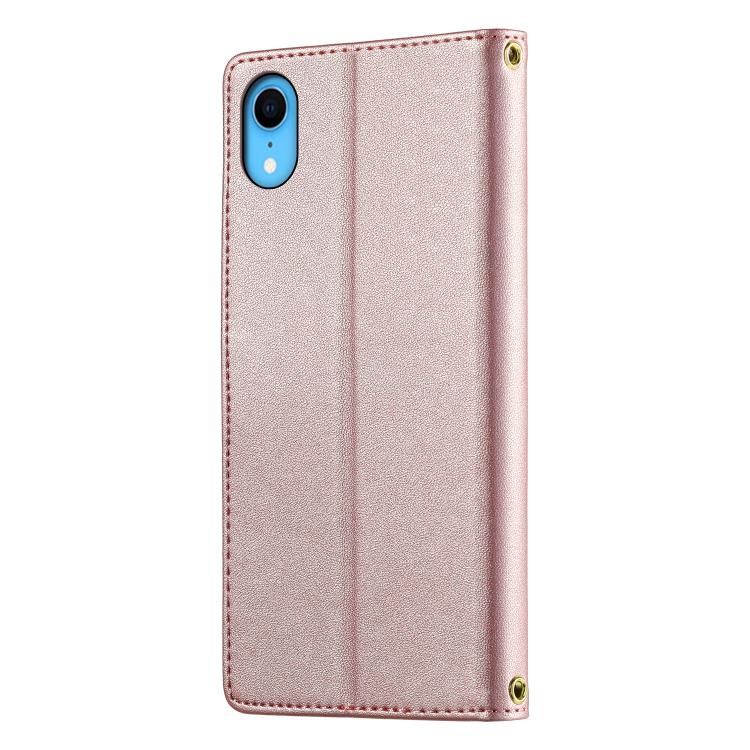 For iPhone XR Cute Cats Magnetic Closure Vegan Leather Phone Case with Strap
