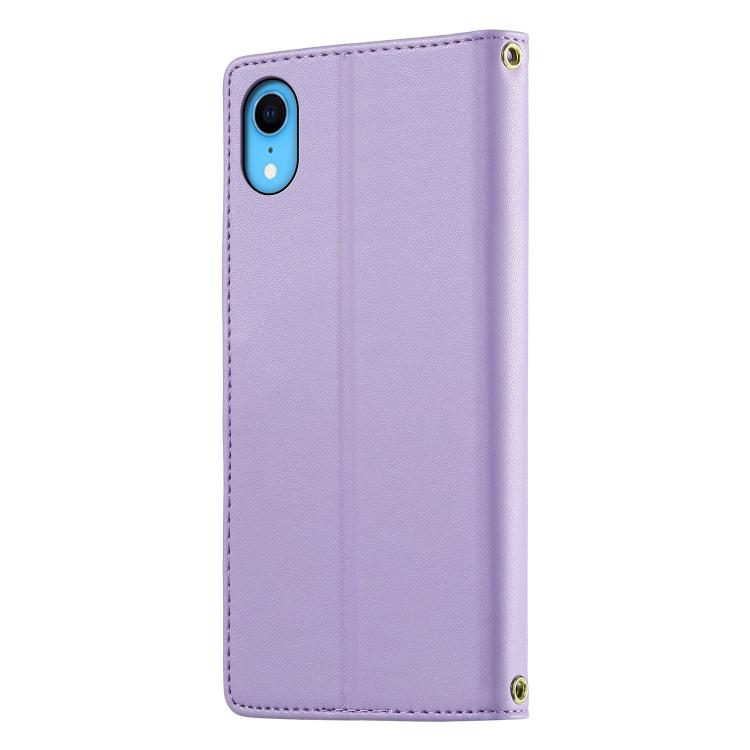 For iPhone XR Cute Cats Magnetic Closure Vegan Leather Phone Case with Strap