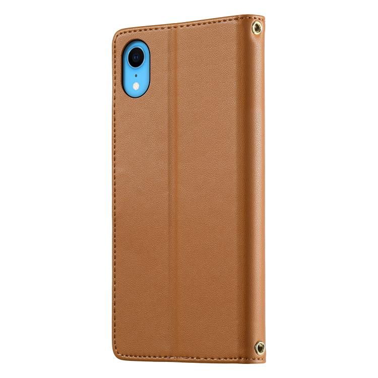 For iPhone XR Cute Cats Magnetic Closure Vegan Leather Phone Case with Strap