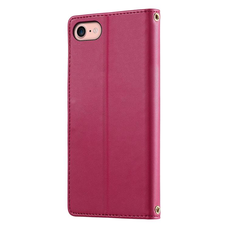 For iPhone SE 2022 / SE 2020 / 8 / 7 Cute Cats Magnetic Closure Vegan Leather Phone Case with Strap