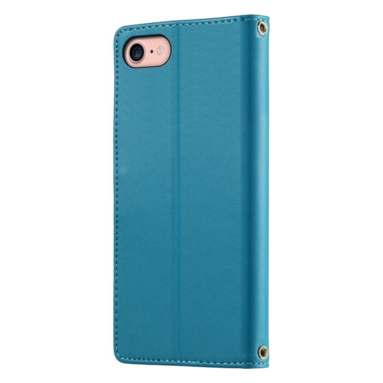 For iPhone SE 2022 / SE 2020 / 8 / 7 Cute Cats Magnetic Closure Vegan Leather Phone Case with Strap
