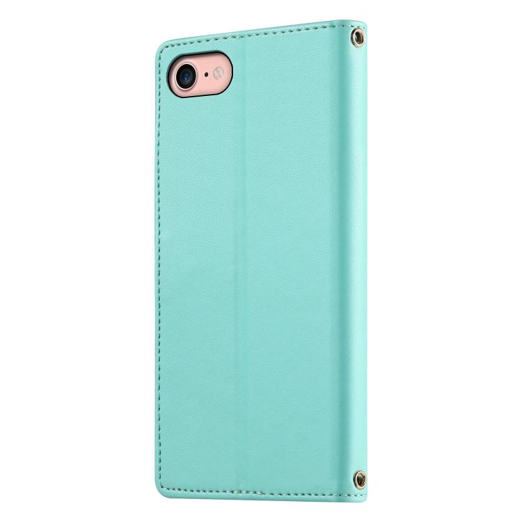 For iPhone SE 2022 / SE 2020 / 8 / 7 Cute Cats Magnetic Closure Vegan Leather Phone Case with Strap