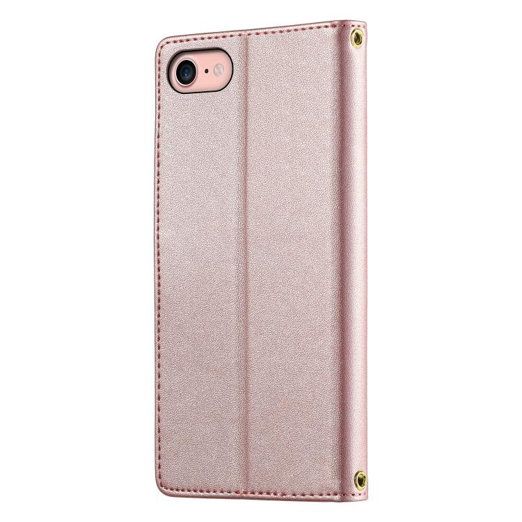 For iPhone SE 2022 / SE 2020 / 8 / 7 Cute Cats Magnetic Closure Vegan Leather Phone Case with Strap