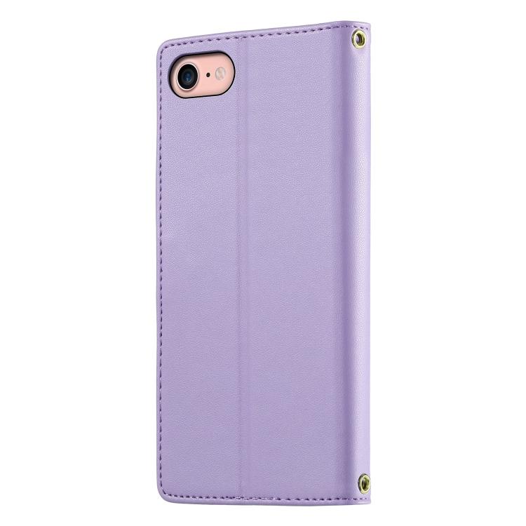 For iPhone SE 2022 / SE 2020 / 8 / 7 Cute Cats Magnetic Closure Vegan Leather Phone Case with Strap