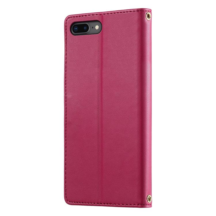 For iPhone 8 Plus / 7 Plus Cute Cats Magnetic Closure Vegan Leather Phone Case with Strap