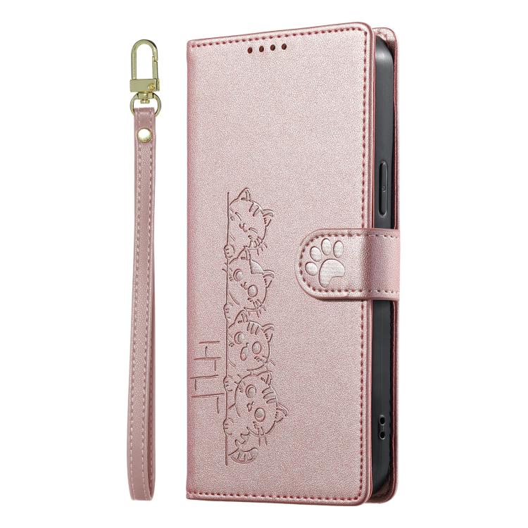 For iPhone 8 Plus / 7 Plus Cute Cats Magnetic Closure Vegan Leather Phone Case with Strap