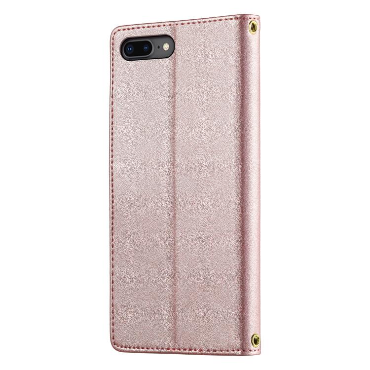 For iPhone 8 Plus / 7 Plus Cute Cats Magnetic Closure Vegan Leather Phone Case with Strap