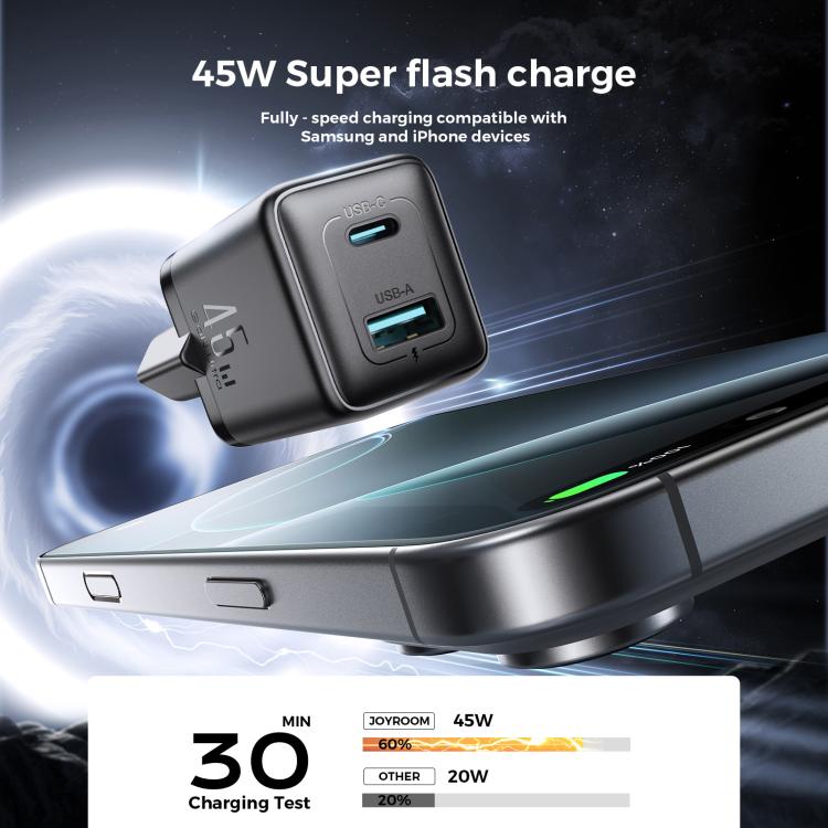 JOYROOM JR-TG8 45W USB and Type-C Dual Interface GaN Fast Charger, Plug:EU Plug - Black