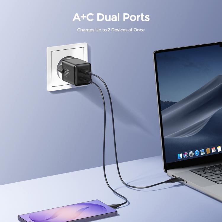 JOYROOM JR-TG8 45W USB and Type-C Dual Interface GaN Fast Charger, Plug:EU Plug - Black