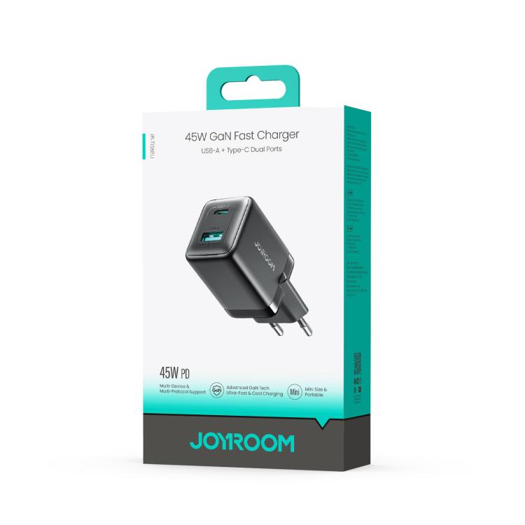 JOYROOM JR-TG8 45W USB and Type-C Dual Interface GaN Fast Charger, Plug:EU Plug - Black