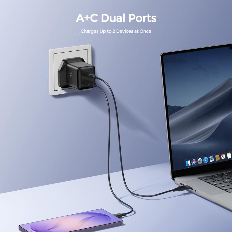 JOYROOM JR-TG8 45W USB and Type-C Dual Interface GaN Fast Charger, Plug:UK Plug - Black