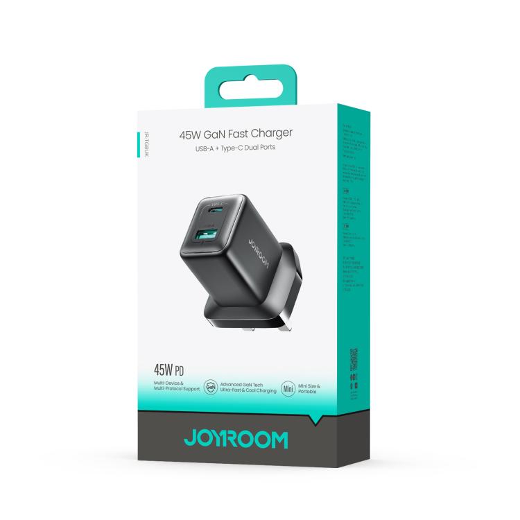 JOYROOM JR-TG8 45W USB and Type-C Dual Interface GaN Fast Charger, Plug:UK Plug - Black