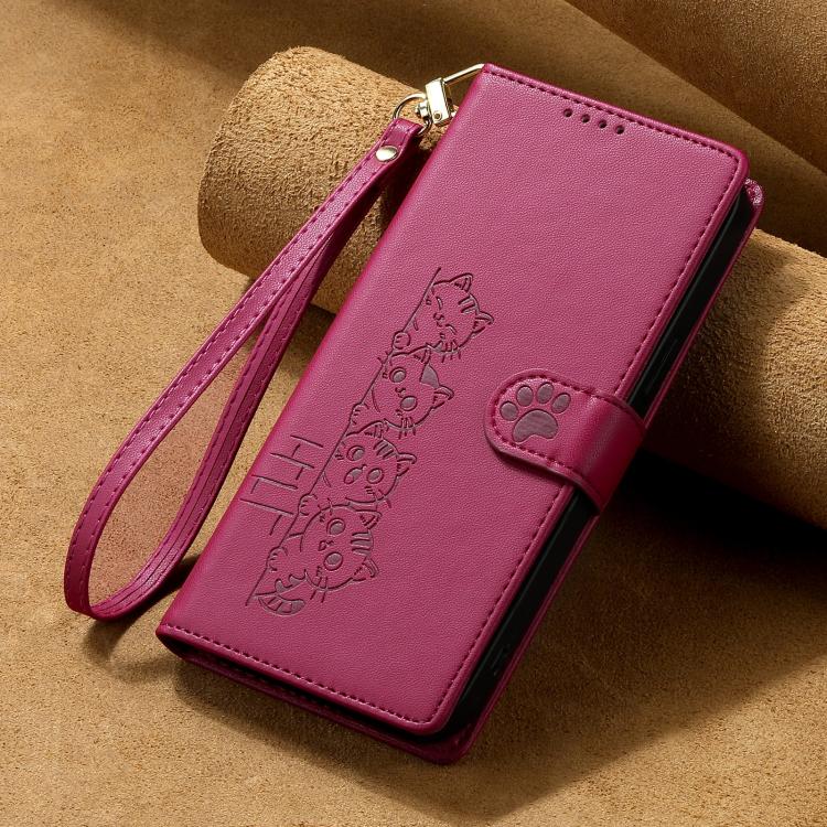 For Realme 11 Pro Cute Cats Magnetic Closure Vegan Leather Phone Case with Strap